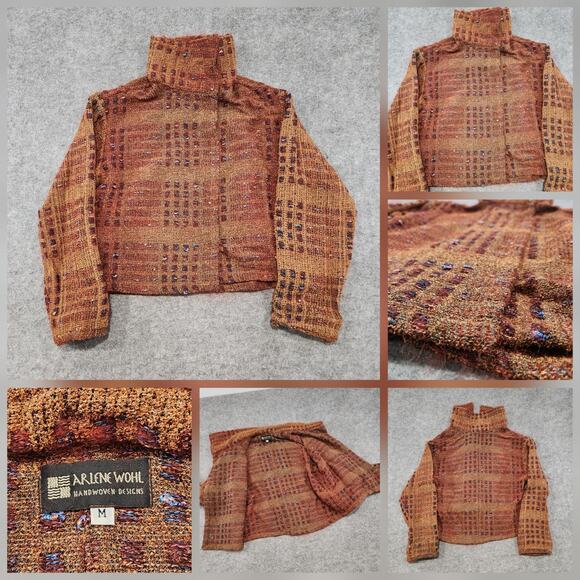Arlene Wohl Womens Medium Hand Woven Designs Artisan Art-to-Wear Sweater Jacket
